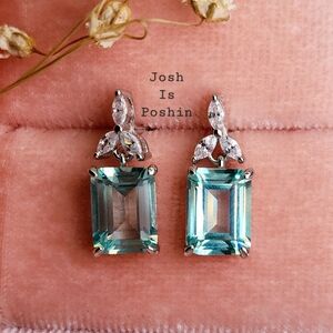 Sea foam green emerald stud earrings in sterling silver